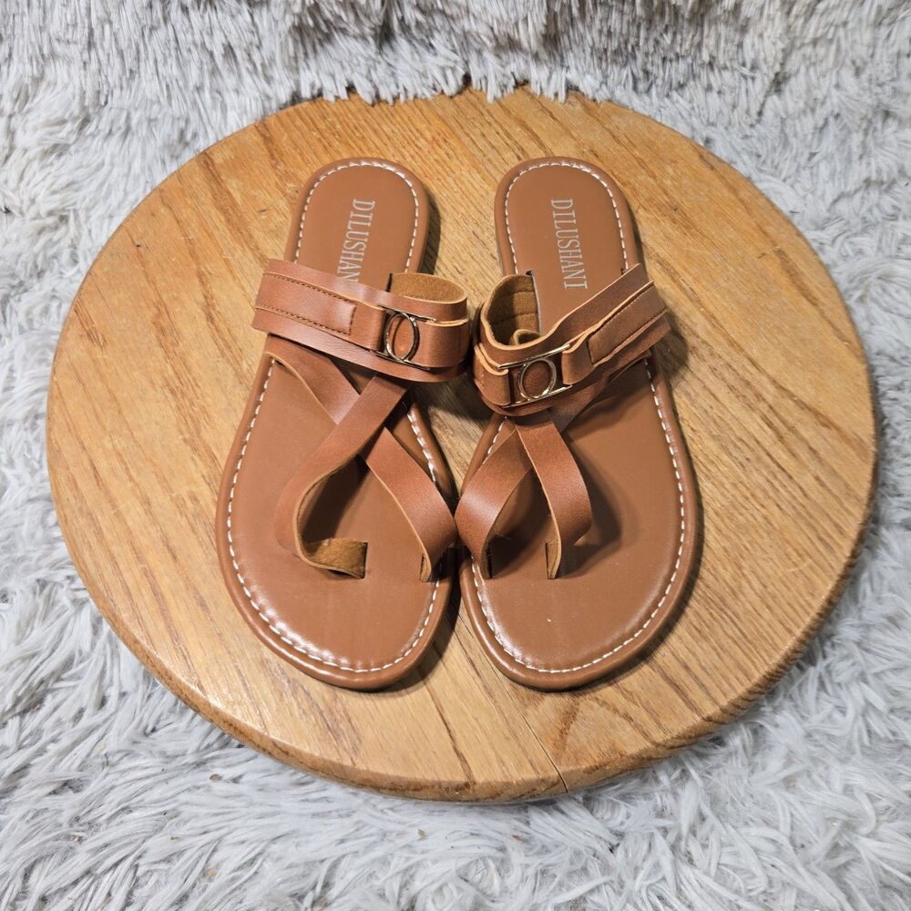 Dulshani Strappy Toe Sandals Womens Size 10-10.5 EU 40 Brown Double Strap Thongs